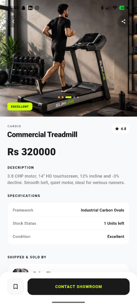 Gymzo product page for a commercial treadmill